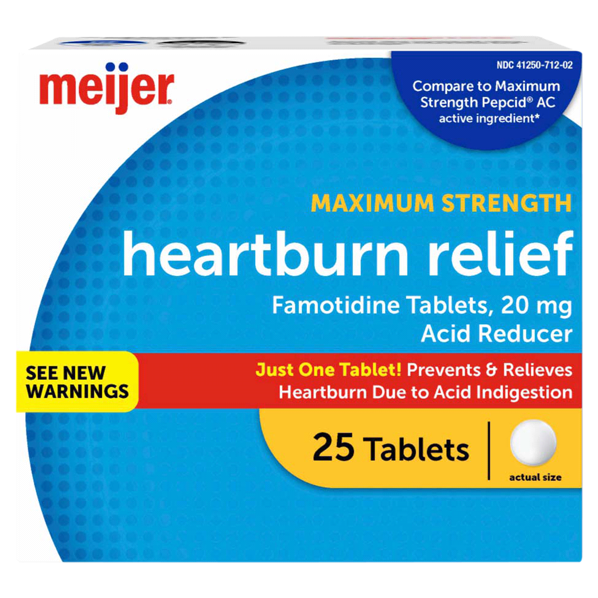 slide 1 of 25, Meijer Maximum Strength Heartburn Relief Famotidine Tablets, 20 mg, 25 ct