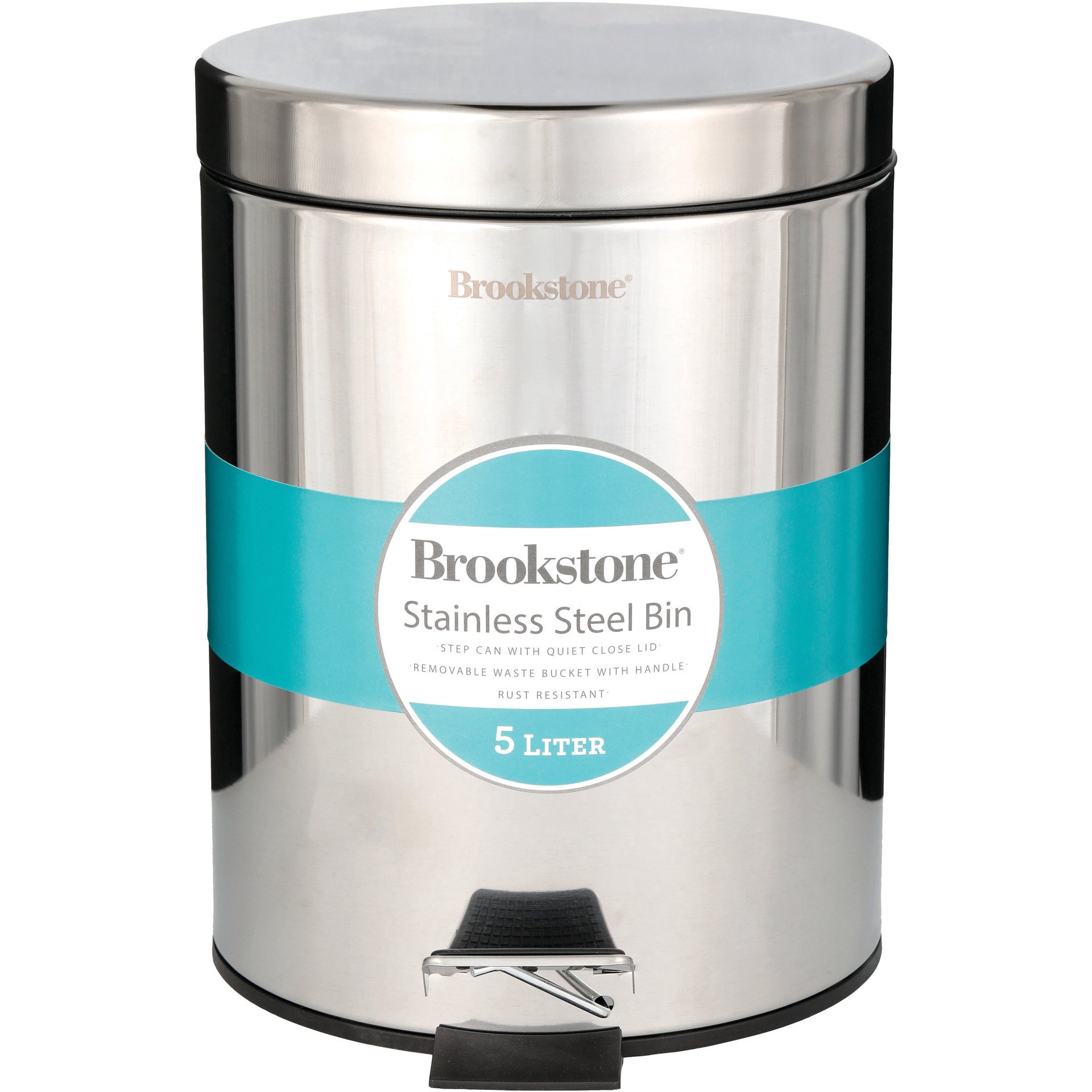 slide 1 of 1, Brookstone Chrome Stainless Steel Round Trash Can, 5 liter