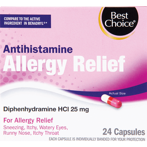 slide 1 of 1, Best Choice Antihistamine Allergy Capsules, 24 ct