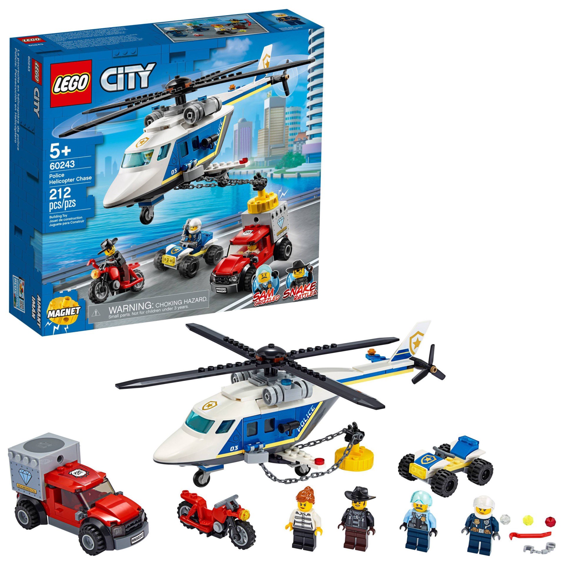 slide 1 of 7, LEGO City Police Helicopter Chase Building Sets for Kids 60243, 1 ct