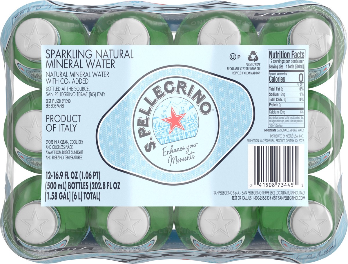 slide 12 of 13, S.Pellegrino Sparkling Natural Mineral Water, 16.9 fl oz plastic water bottles (12 pack), 202.8 oz