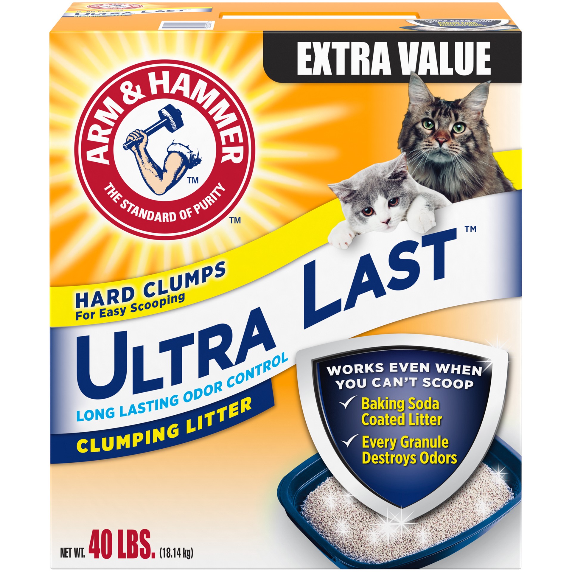 slide 1 of 4, ARM & HAMMER Litter Ultra Last Long Lasting Odor Control Clumping Clay Cat Litter, 40lb, 40 lb