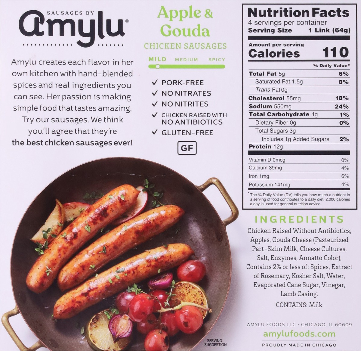 slide 3 of 9, Amylu Foods Apple & Gouda Chicken Sausages 9 oz, 9 oz