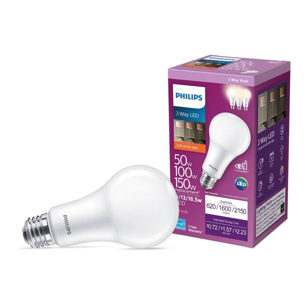 slide 2 of 4, Philips 6/13/18.5-Watt (50/100/150-Watt) A21 Indoor Led Light Bulb, 1 ct