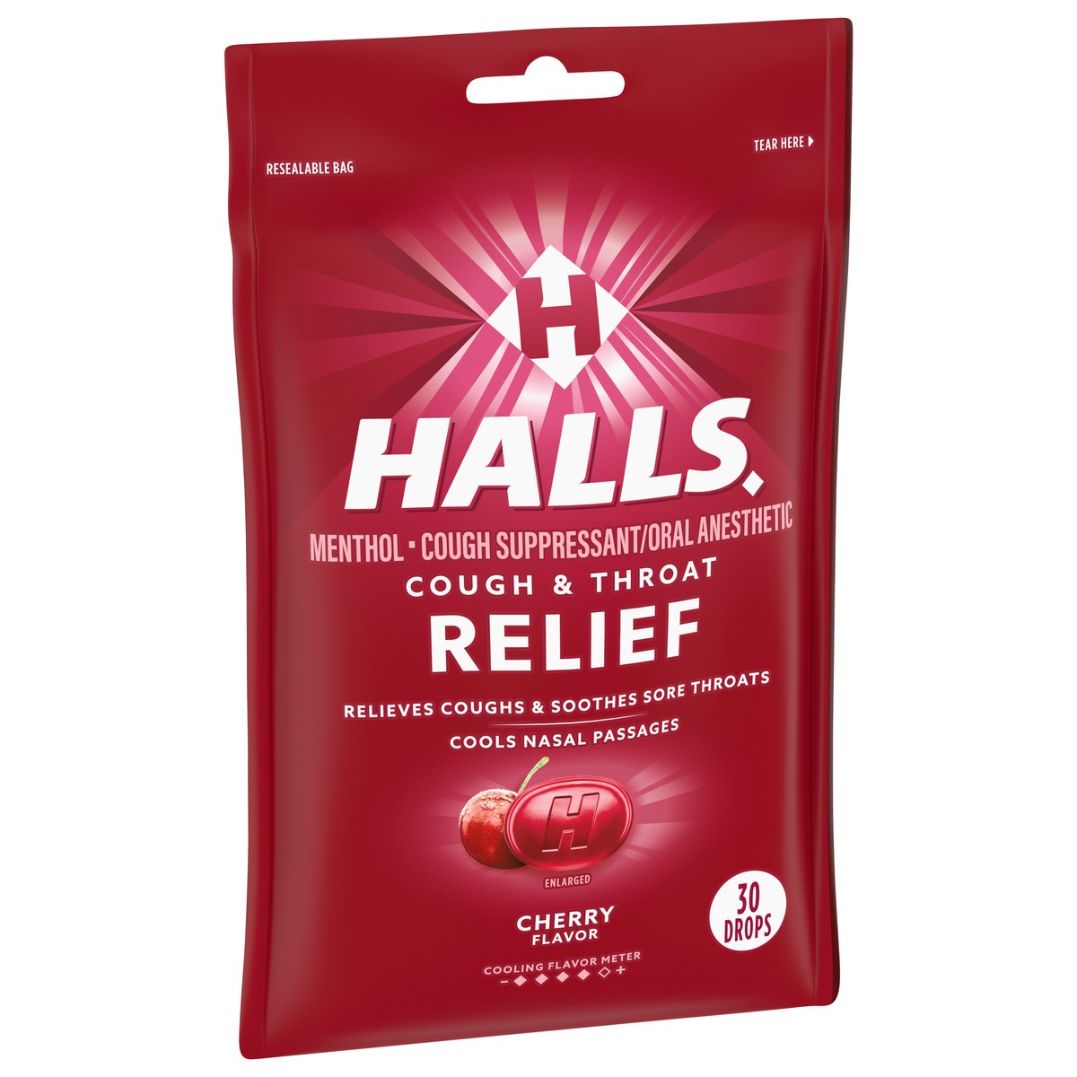 slide 2 of 14, HALLS Relief Cherry Cough Drops, 30 Drops, 3.28 oz