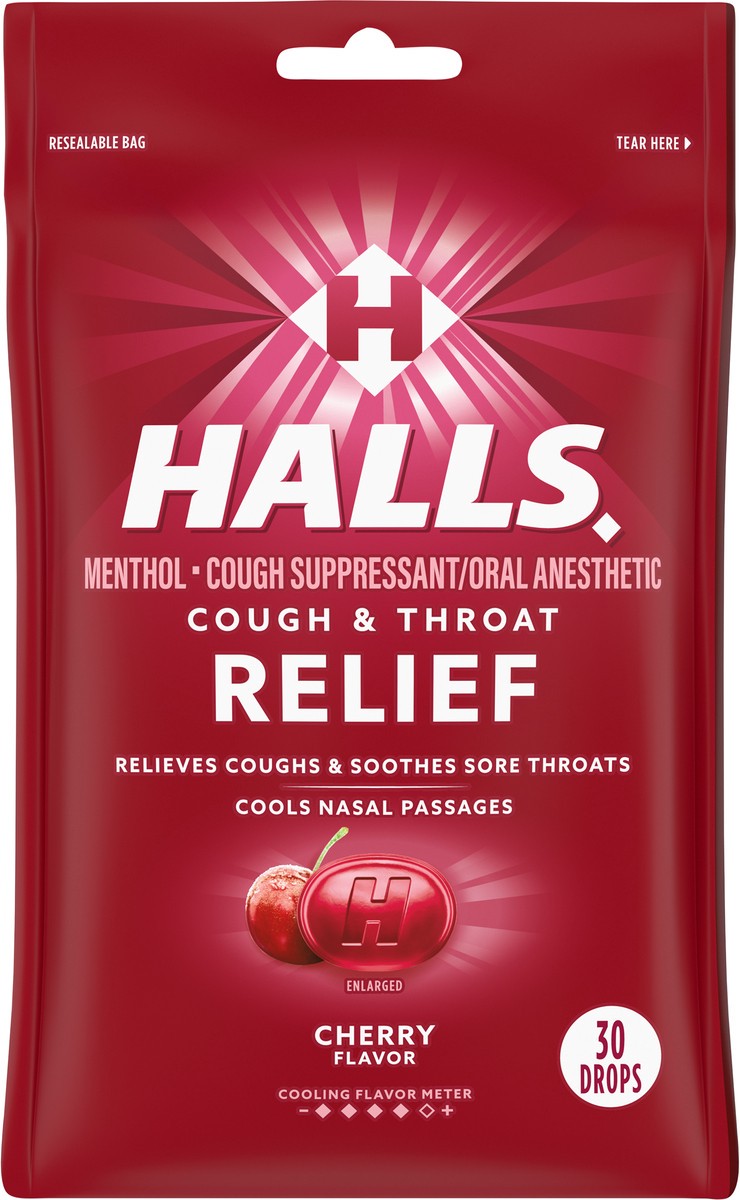 slide 9 of 14, HALLS Relief Cherry Cough Drops, 30 Drops, 3.28 oz