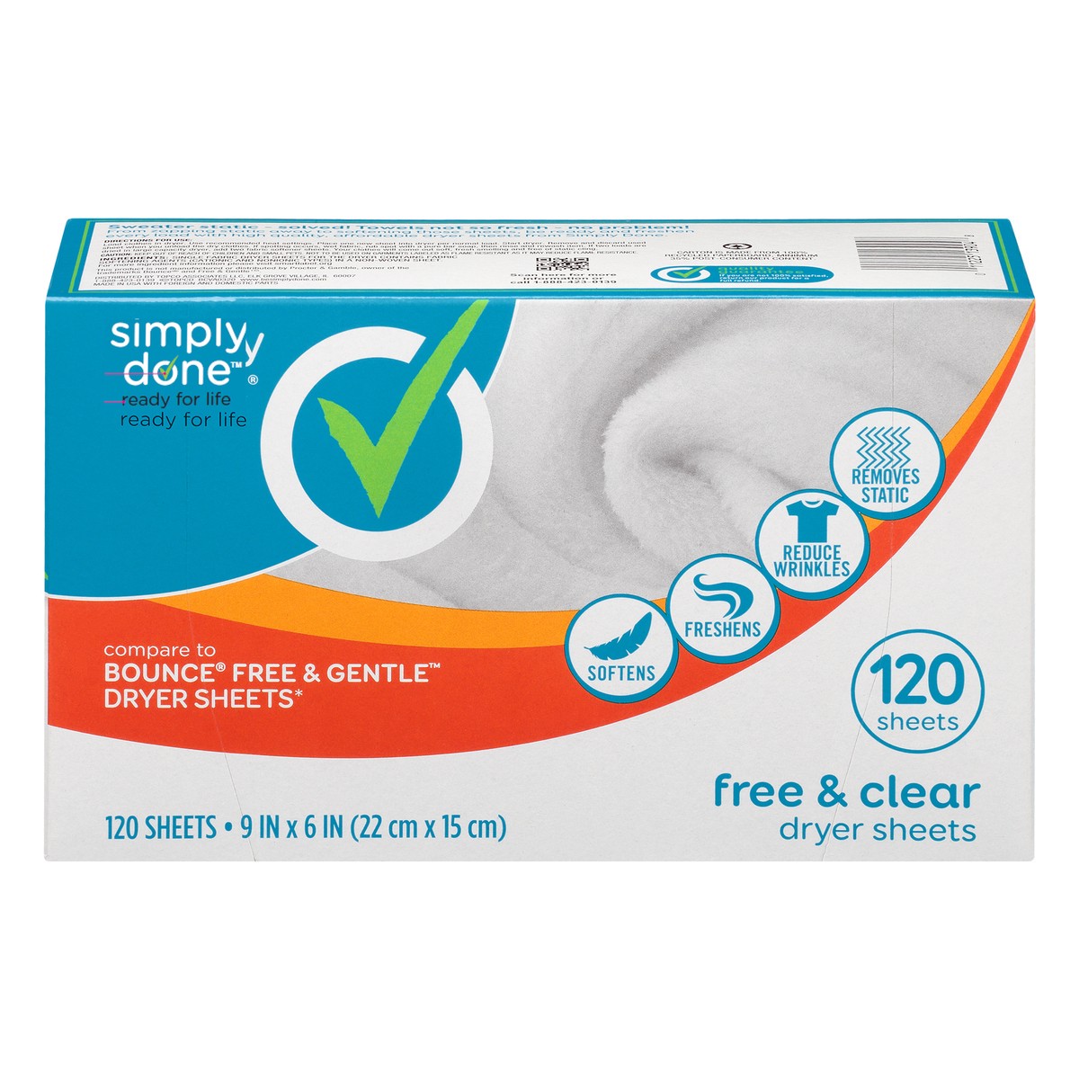 slide 12 of 17, Simply Done Dryer Sheets - Free & Clear, 120 ct