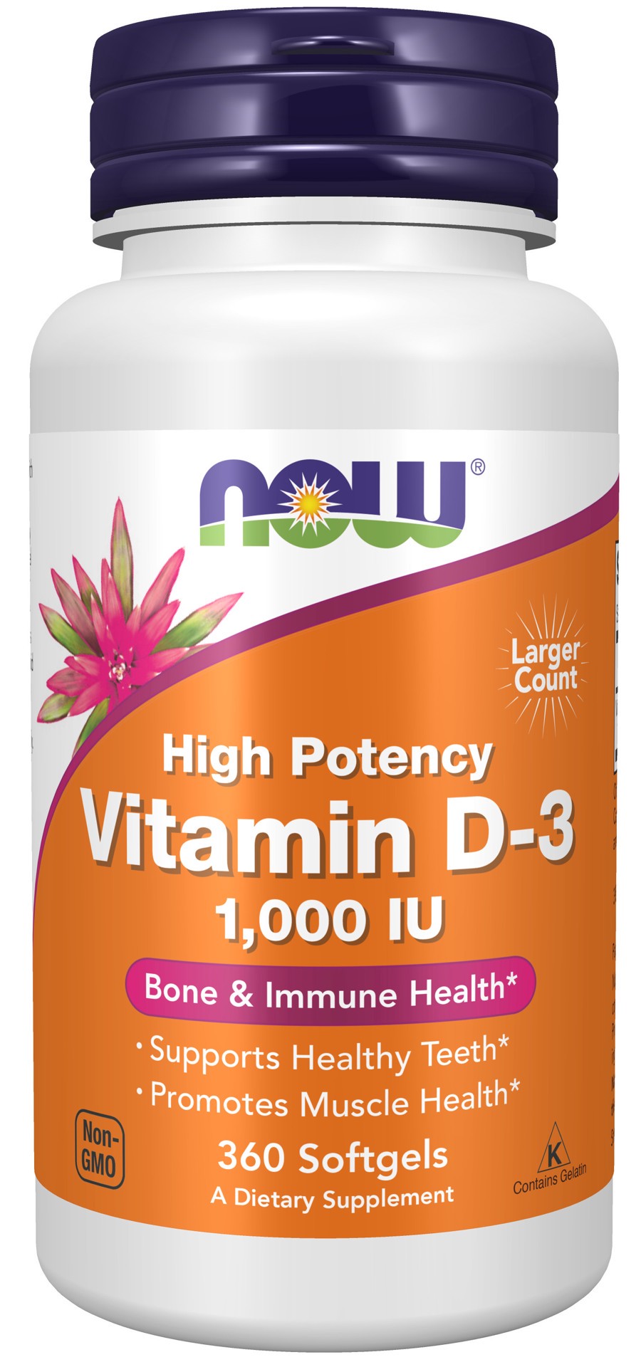 slide 1 of 4, NOW Vitamin D-3 1000 IU - 360 Softgels, 360 ct