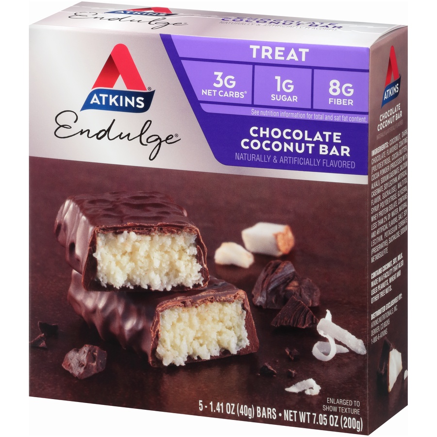 slide 3 of 8, Atkins Endulge Chocolate Coconut Bar, 5 ct