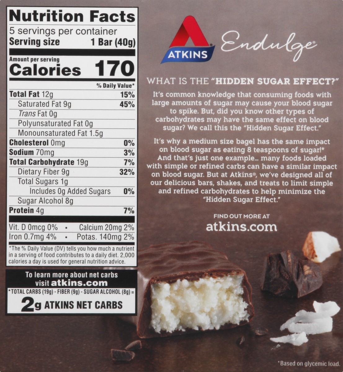 slide 5 of 9, Atkins Endulge Chocolate Coconut Bar, 5 ct