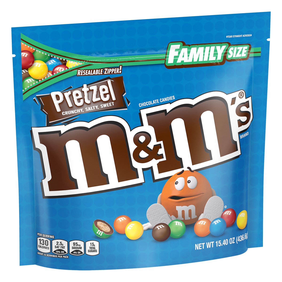 slide 2 of 6, M&M's Pretzel Milk Chocolate Candy, Family Size, 15.4 oz Bag, 15.4 oz