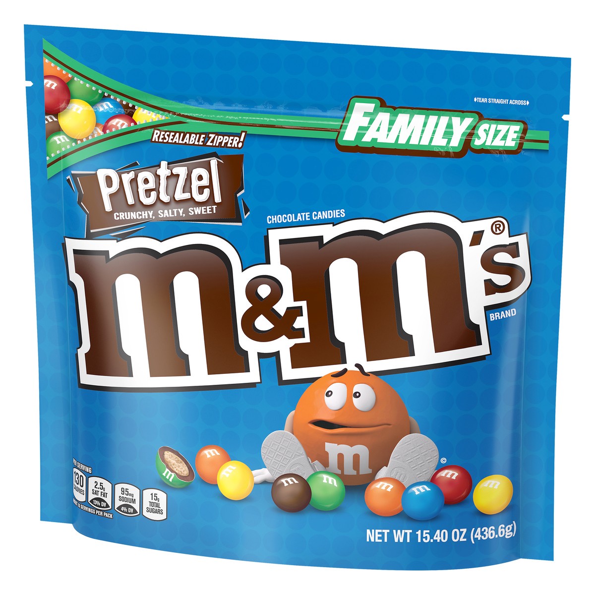 slide 5 of 6, M&M's Pretzel Milk Chocolate Candy, Family Size, 15.4 oz Bag, 15.4 oz