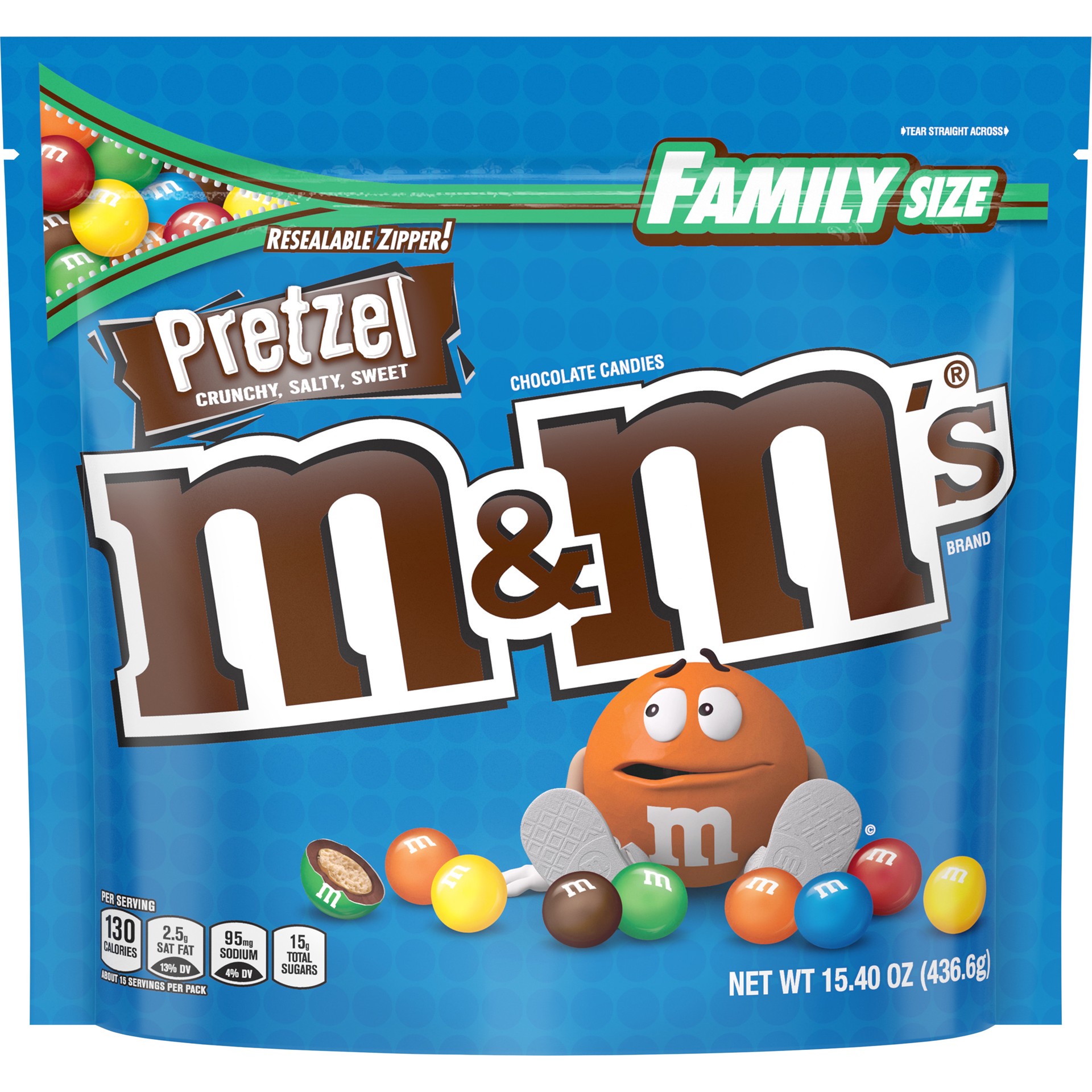 slide 1 of 6, M&M's Pretzel Milk Chocolate Candy, Family Size, 15.4 oz Bag, 15.4 oz