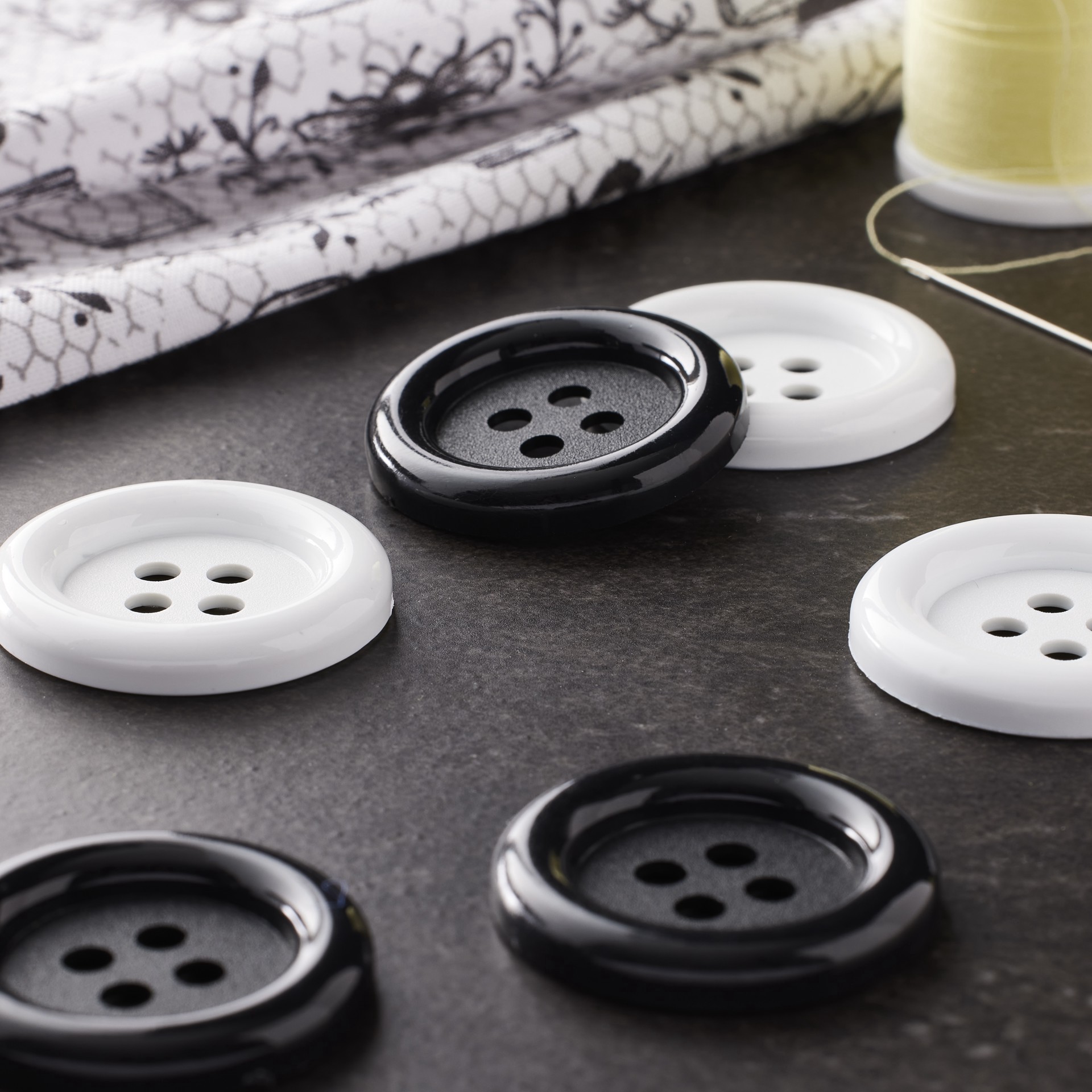 slide 2 of 4, 1.375" Basic Buttons, Black & White By Loops & Threads, 1.25 in