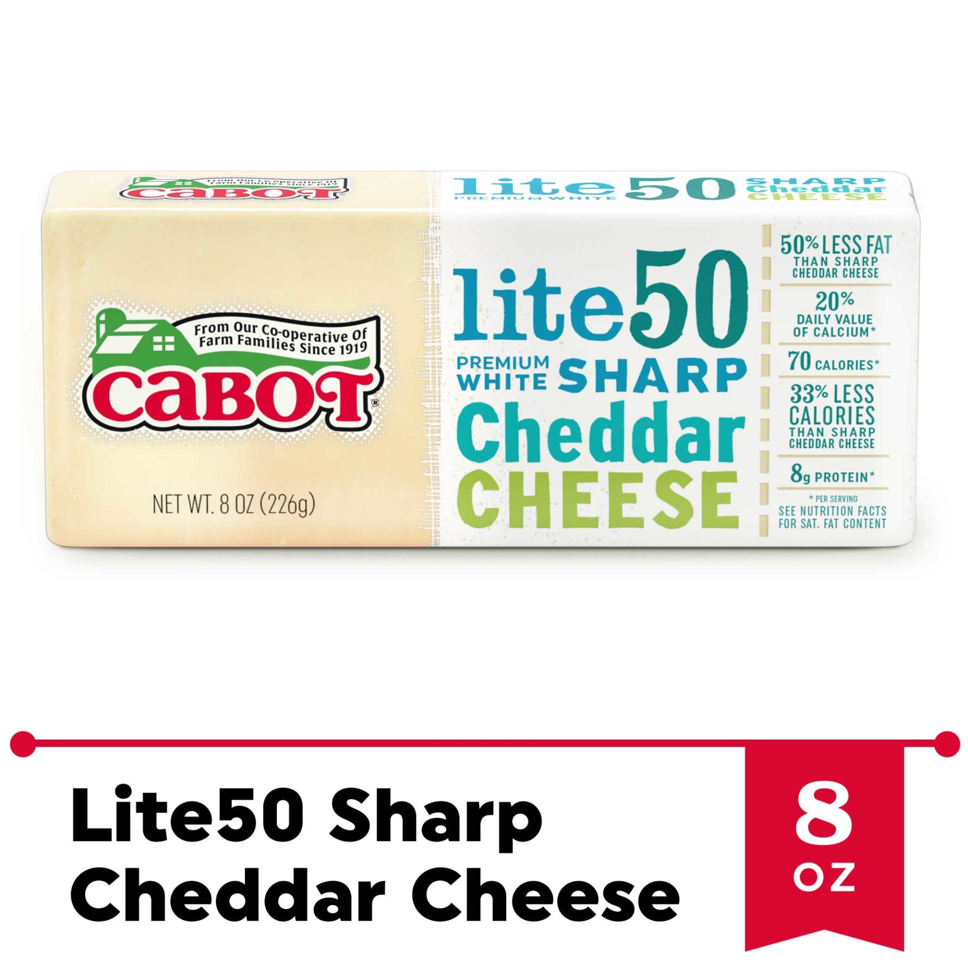 slide 1 of 3, Cabot Lite50 Sharp Cheddar Cheese, 8 oz