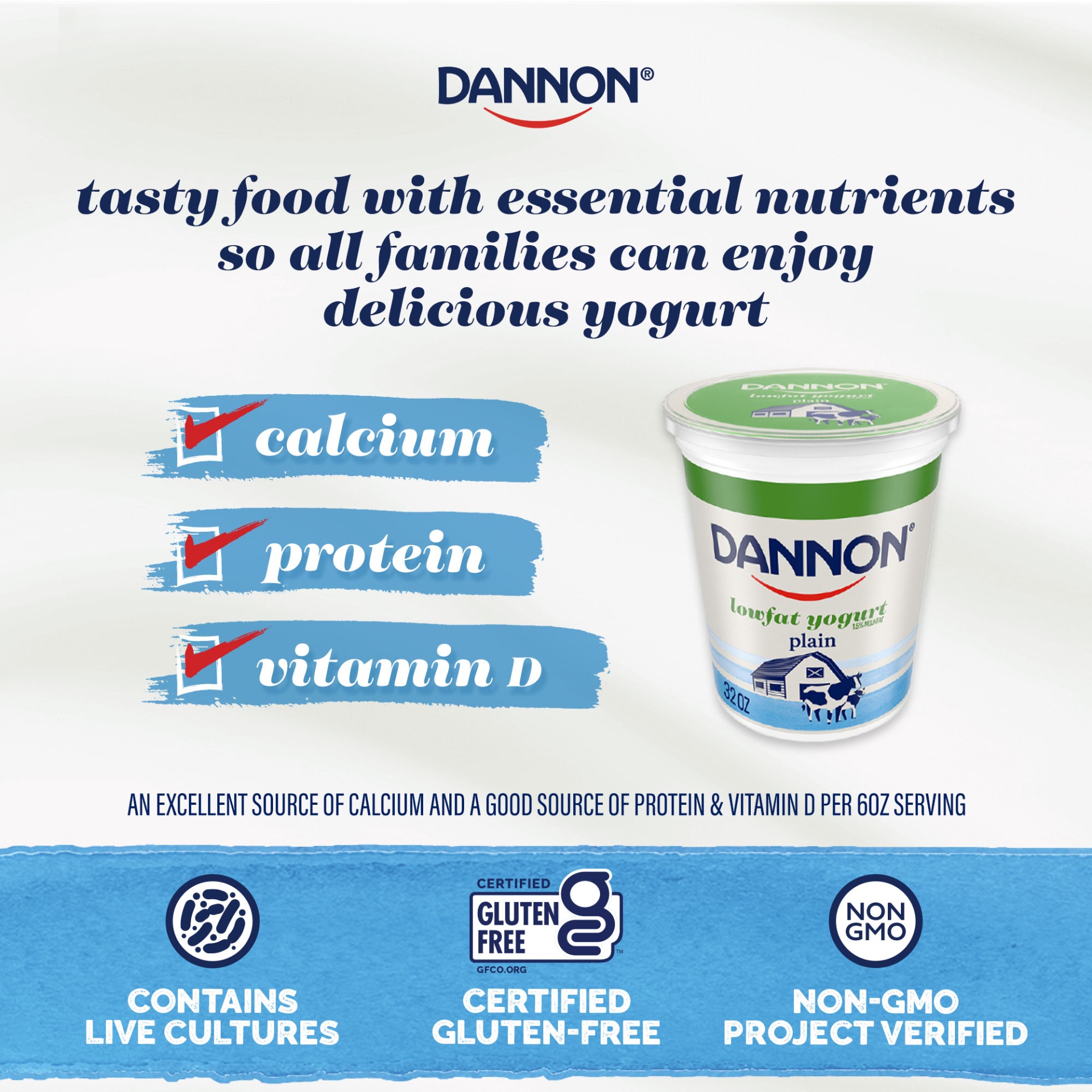 slide 6 of 7, Dannon Low Fat Non-GMO Project Verified Plain Yogurt, 32 oz