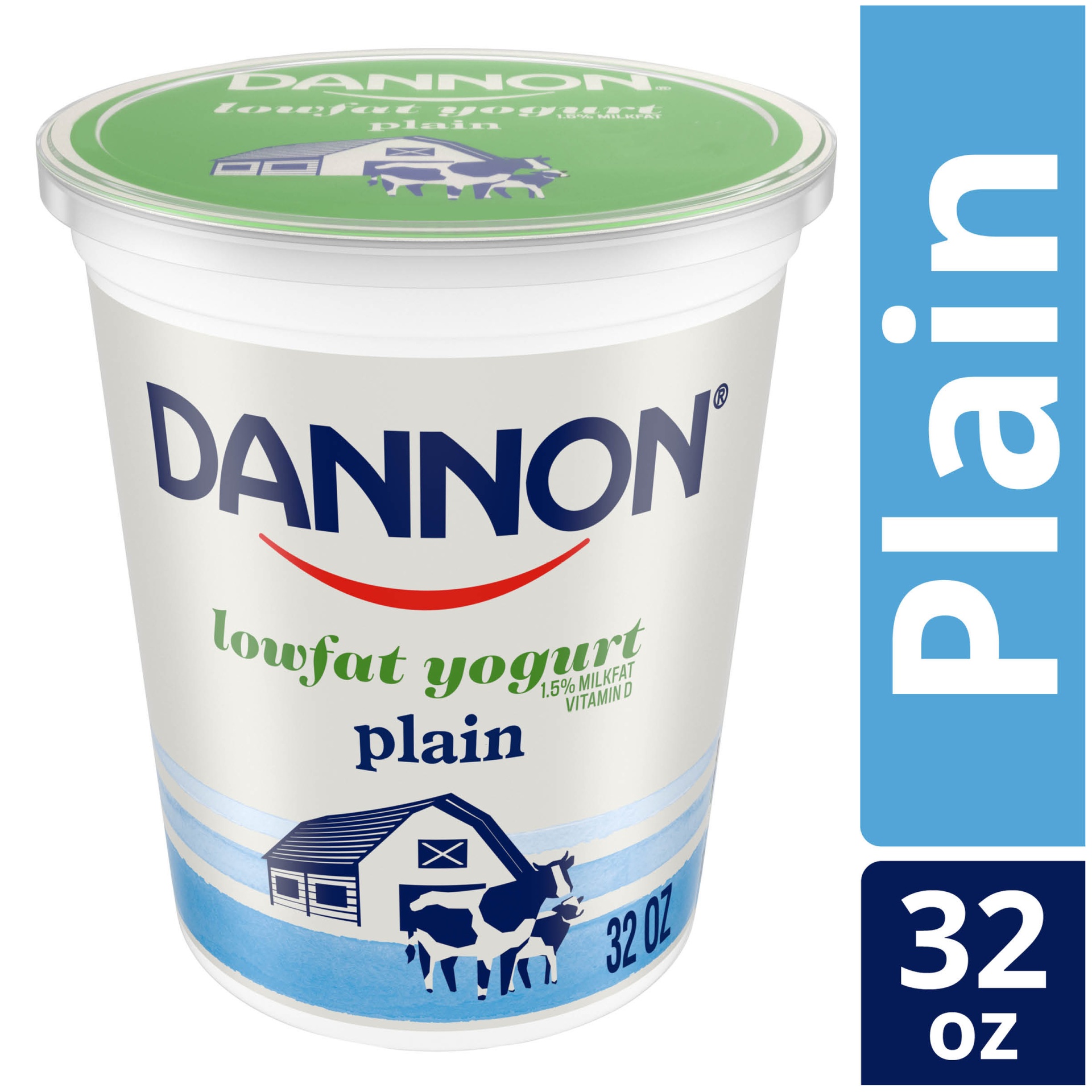 slide 1 of 7, Dannon Low Fat Non-GMO Project Verified Plain Yogurt, 32 oz