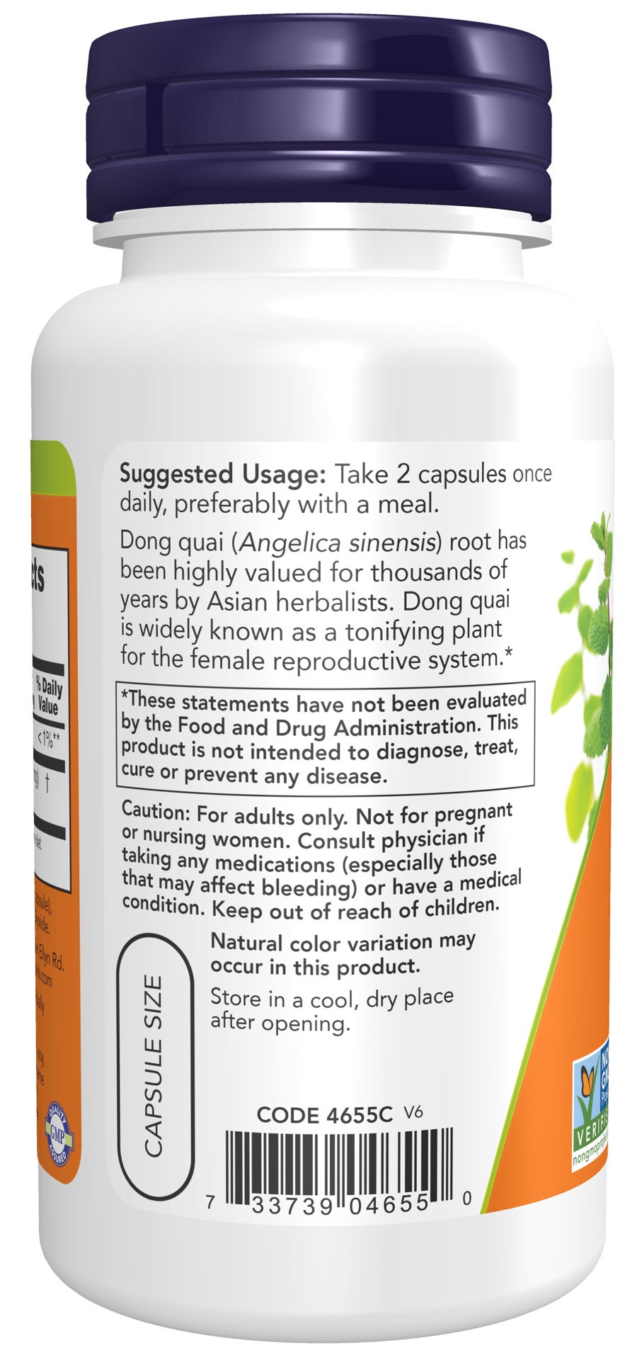 slide 3 of 4, NOW Dong Quai 520 mg - 100 Veg Capsules, 100 ct