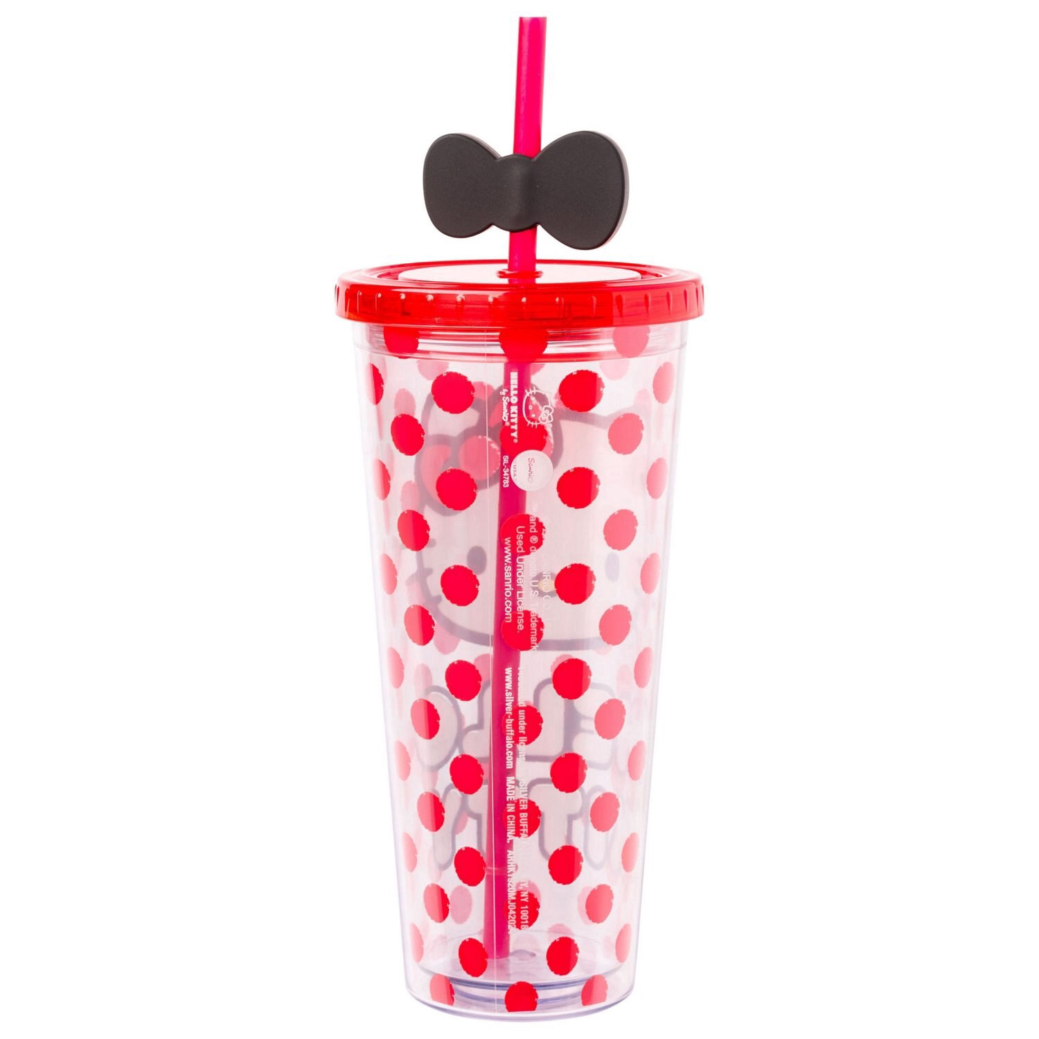 slide 2 of 2, Hello Kitty Face & Dots Red Plastic Cold Cup, 24 Oz, 1 ct