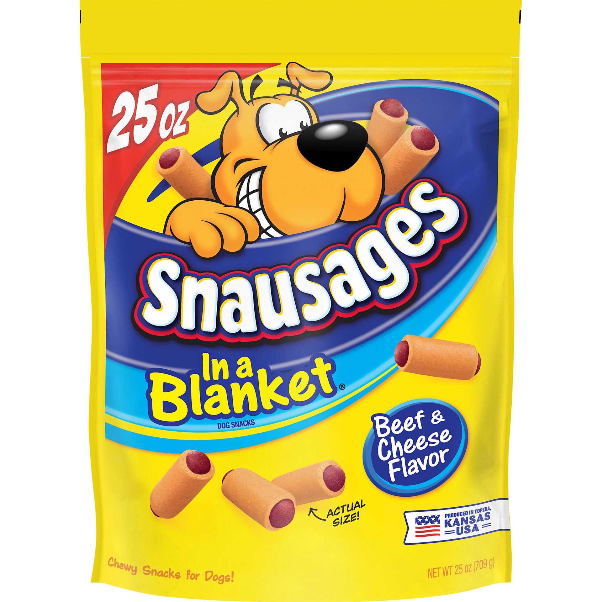 slide 1 of 4, Snausages In a Blanket Beef & Cheese Flavored Dog Snack, 25-Ounce, 25 oz