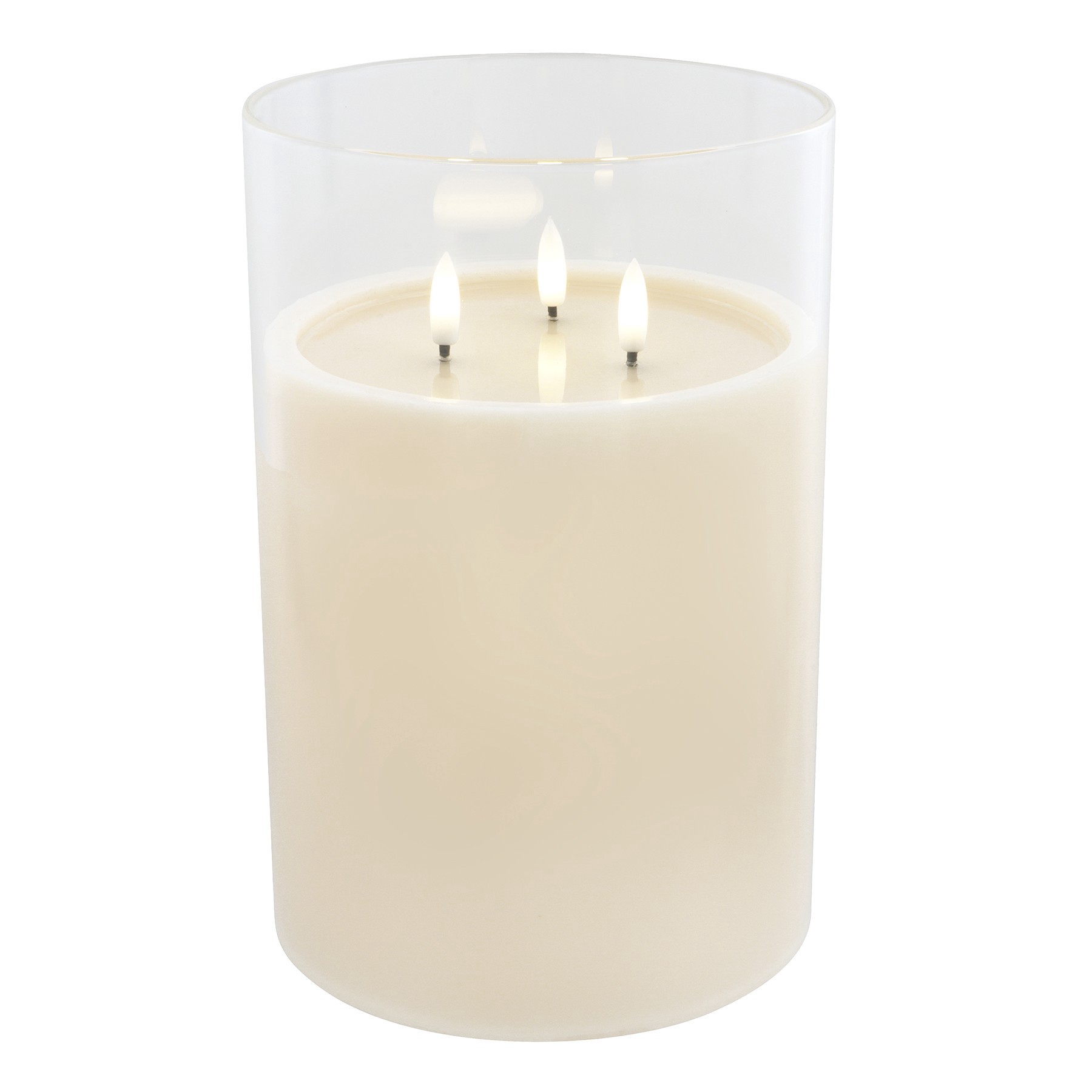 slide 2 of 2, 9" Led 3-Wick Flickering Glass & Wax Candle By Ashland, 6 in x 9 in