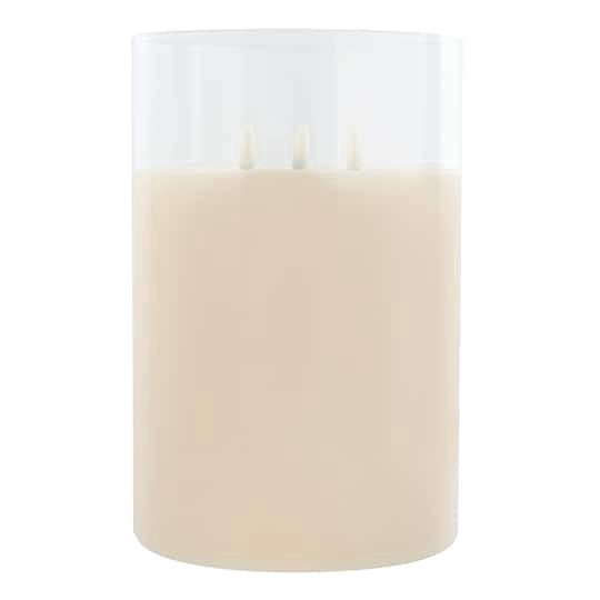 slide 1 of 2, 9" Led 3-Wick Flickering Glass & Wax Candle By Ashland, 6 in x 9 in