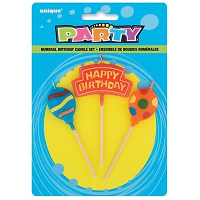 slide 1 of 1, Unique Industries Happy Birthday Balloons Pick Candle Set, 3 ct