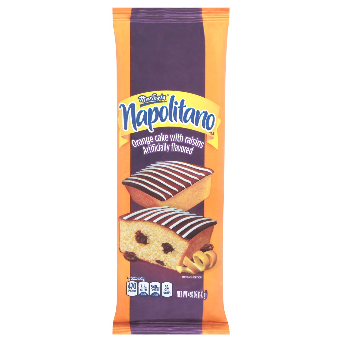 slide 2 of 11, Marinela Napolitano Orange Snack Cakes with Raisins and Chocolate Frosting, Twin-Pack, 2 ct