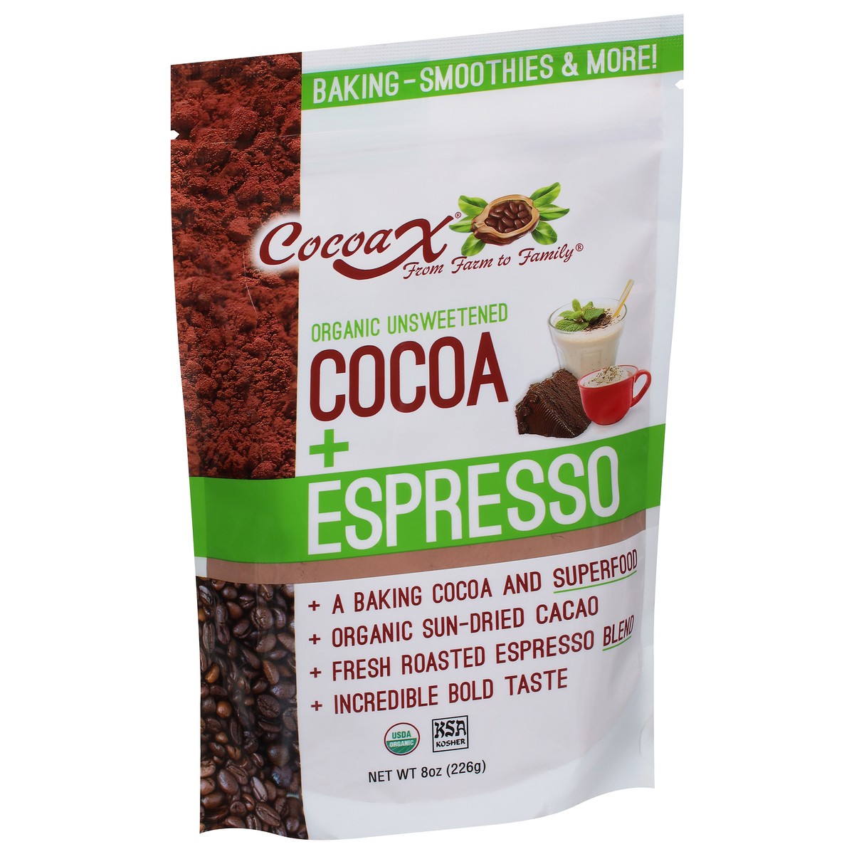 slide 7 of 9, CocoaX Organic Unsweetened Cocoa + Espresso - 8 oz, 8 oz