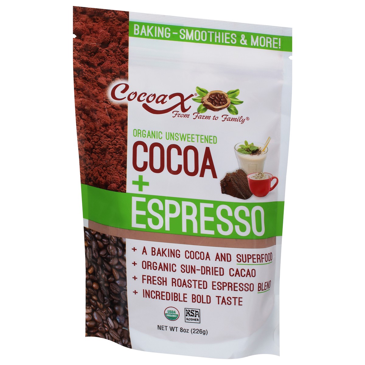 slide 5 of 9, CocoaX Organic Unsweetened Cocoa + Espresso - 8 oz, 8 oz