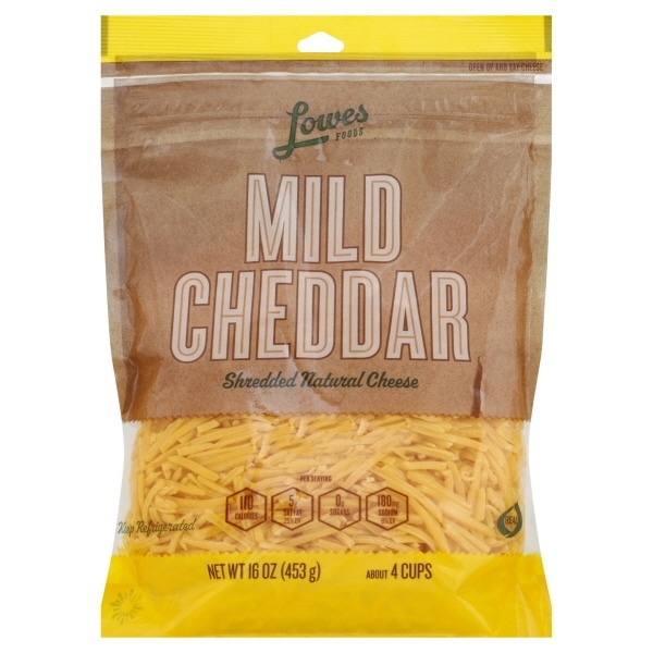 slide 1 of 1, Lowes Foods Shredded Mild Cheddar Cheese, 16 oz