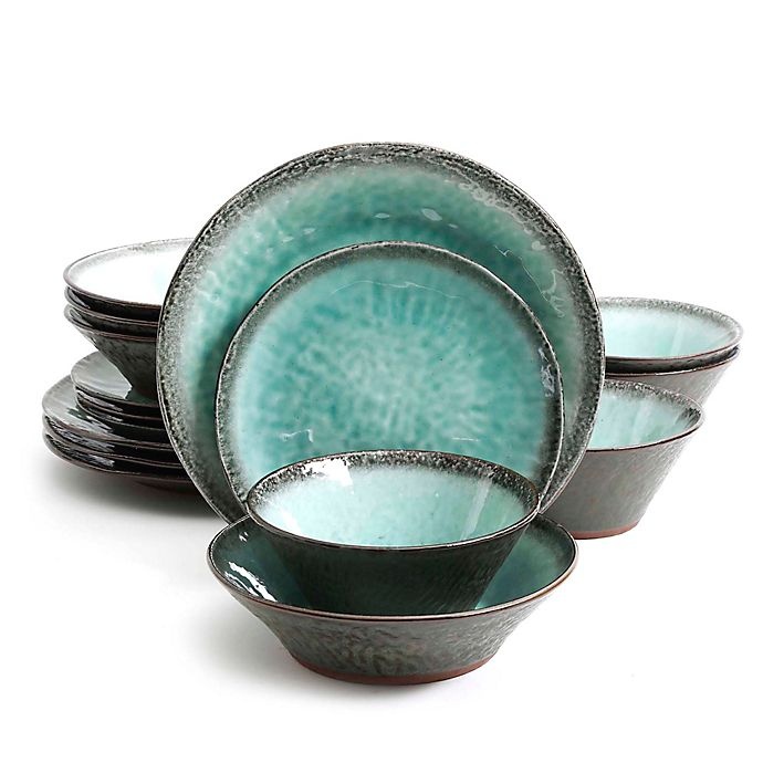 slide 1 of 1, Gibson Elite Green Lantern Dinnerware Set - Teal, 16 ct