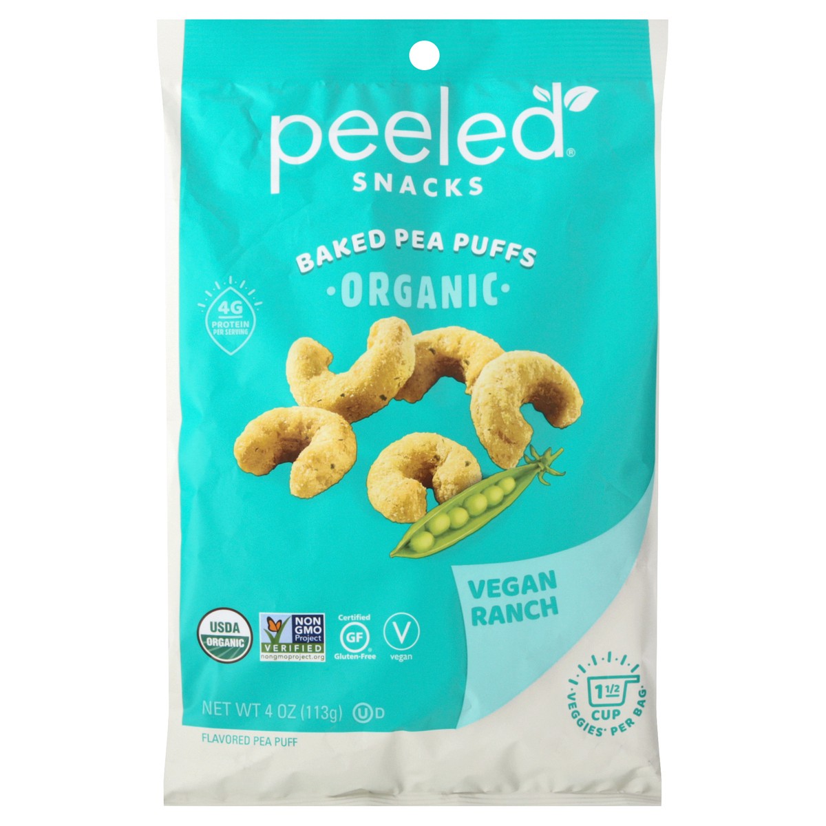 slide 6 of 12, Peeled Snacks Vegan Ranch Organic Baked Pea Puffs 4 oz, 4 oz