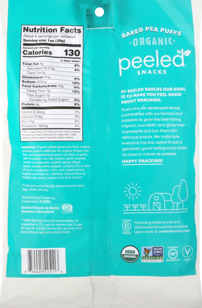 slide 4 of 12, Peeled Snacks Vegan Ranch Organic Baked Pea Puffs 4 oz, 4 oz