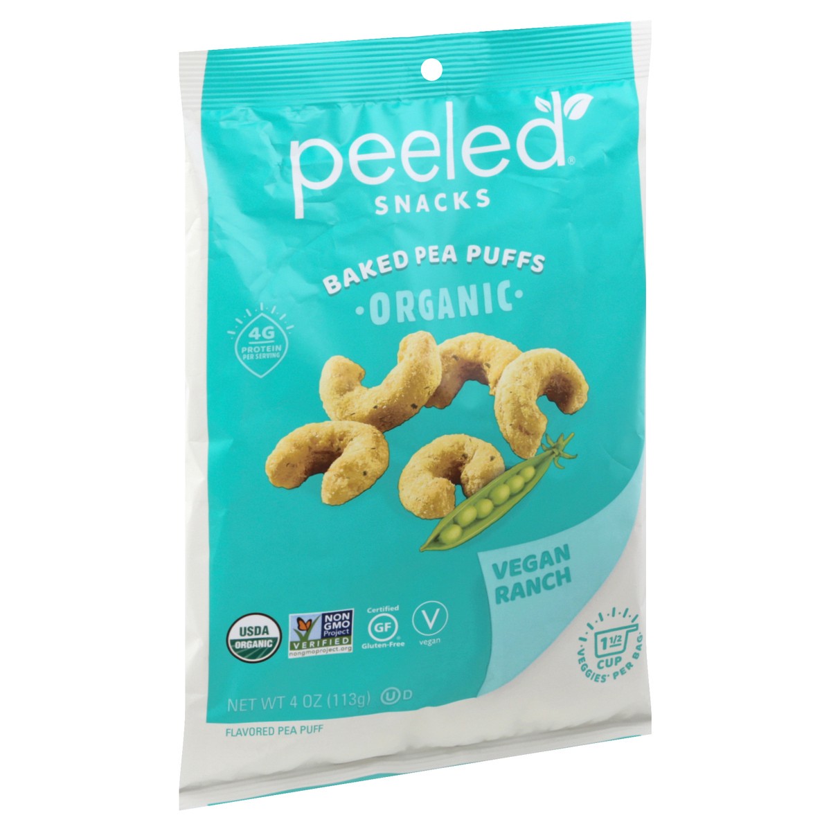 slide 9 of 12, Peeled Snacks Vegan Ranch Organic Baked Pea Puffs 4 oz, 4 oz