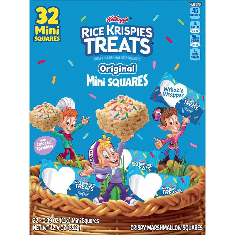 slide 2 of 5, Rice Krispies Treats Crispy Mini Marshmallow Squares, Easter Snacks, Cereal Bars, Original with Colorful Sprinkles, 12.4oz Box, 32 Count, 12.4 oz