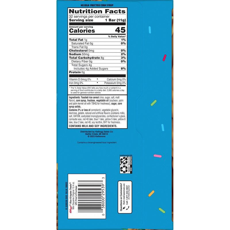 slide 5 of 5, Rice Krispies Treats Crispy Mini Marshmallow Squares, Easter Snacks, Cereal Bars, Original with Colorful Sprinkles, 12.4oz Box, 32 Count, 12.4 oz