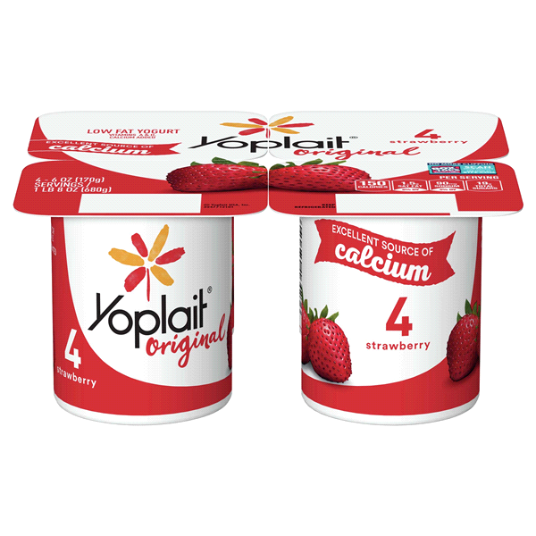 slide 1 of 1, Yoplait Original Low Fat Strawberry Yogurt /Tub/Bowl 4 ea, 4 ct