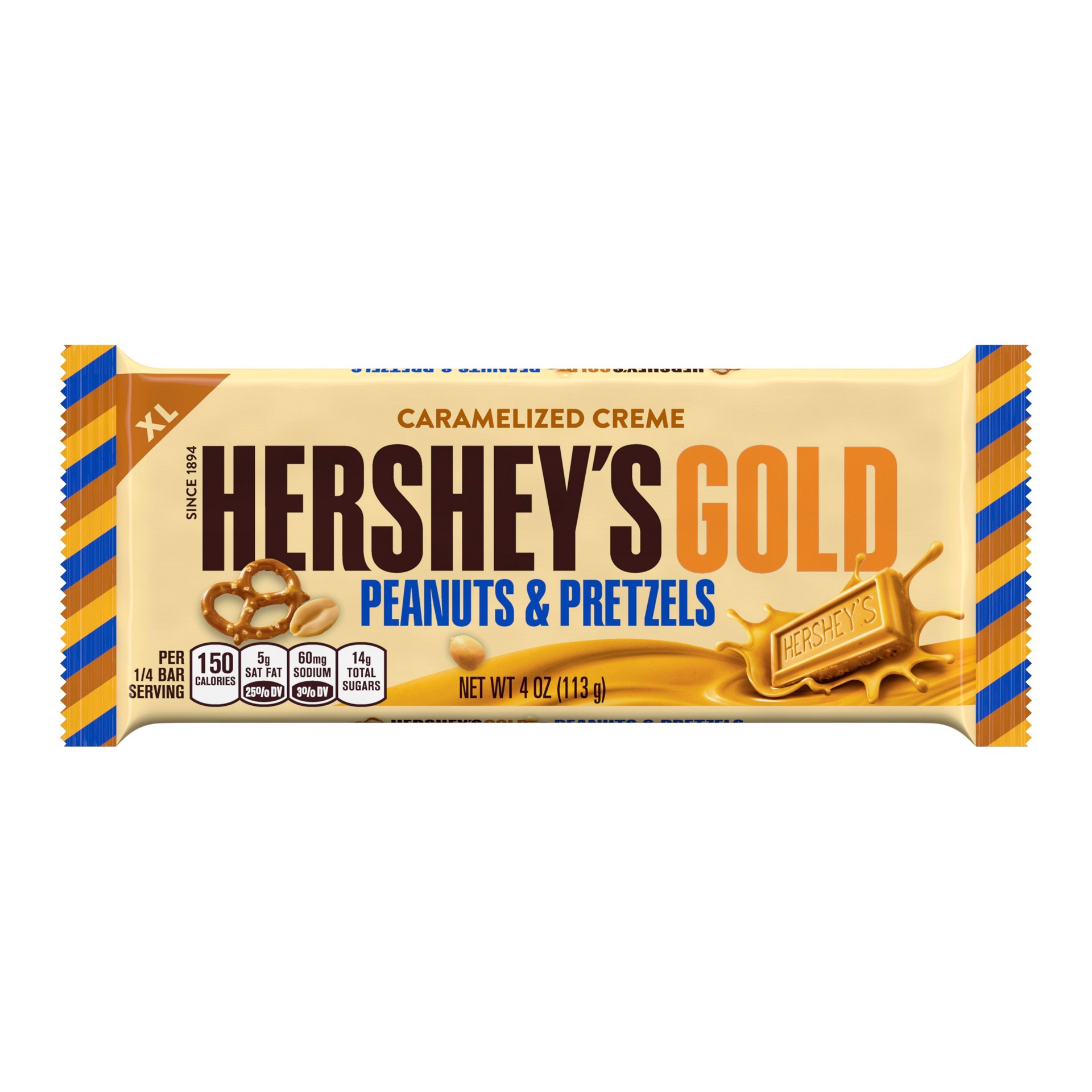 slide 1 of 8, Hershey's Hersheys Gold Peanuts Pretzels Xl Caramelized Creme Bar, 4 oz