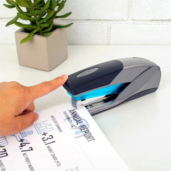 slide 2 of 10, Swingline LightTouch Reduced Effort Stapler Capacity- Blue, 1 ct