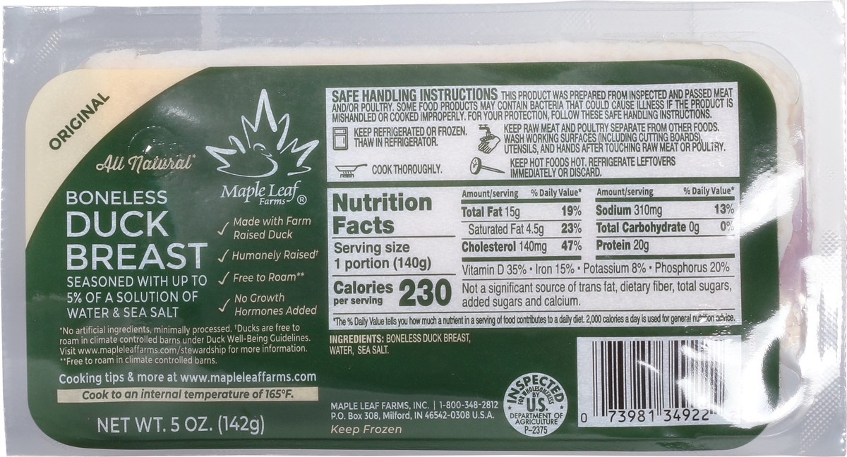 slide 11 of 13, Maple Leaf Farms Boneless Original Duck Breast 5 oz, 
