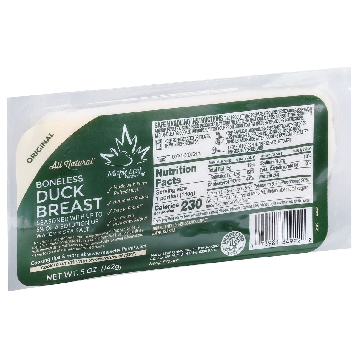 slide 7 of 13, Maple Leaf Farms Boneless Original Duck Breast 5 oz, 