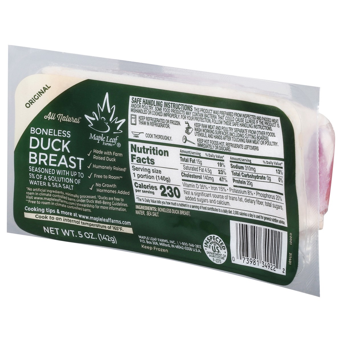 slide 9 of 13, Maple Leaf Farms Boneless Original Duck Breast 5 oz, 