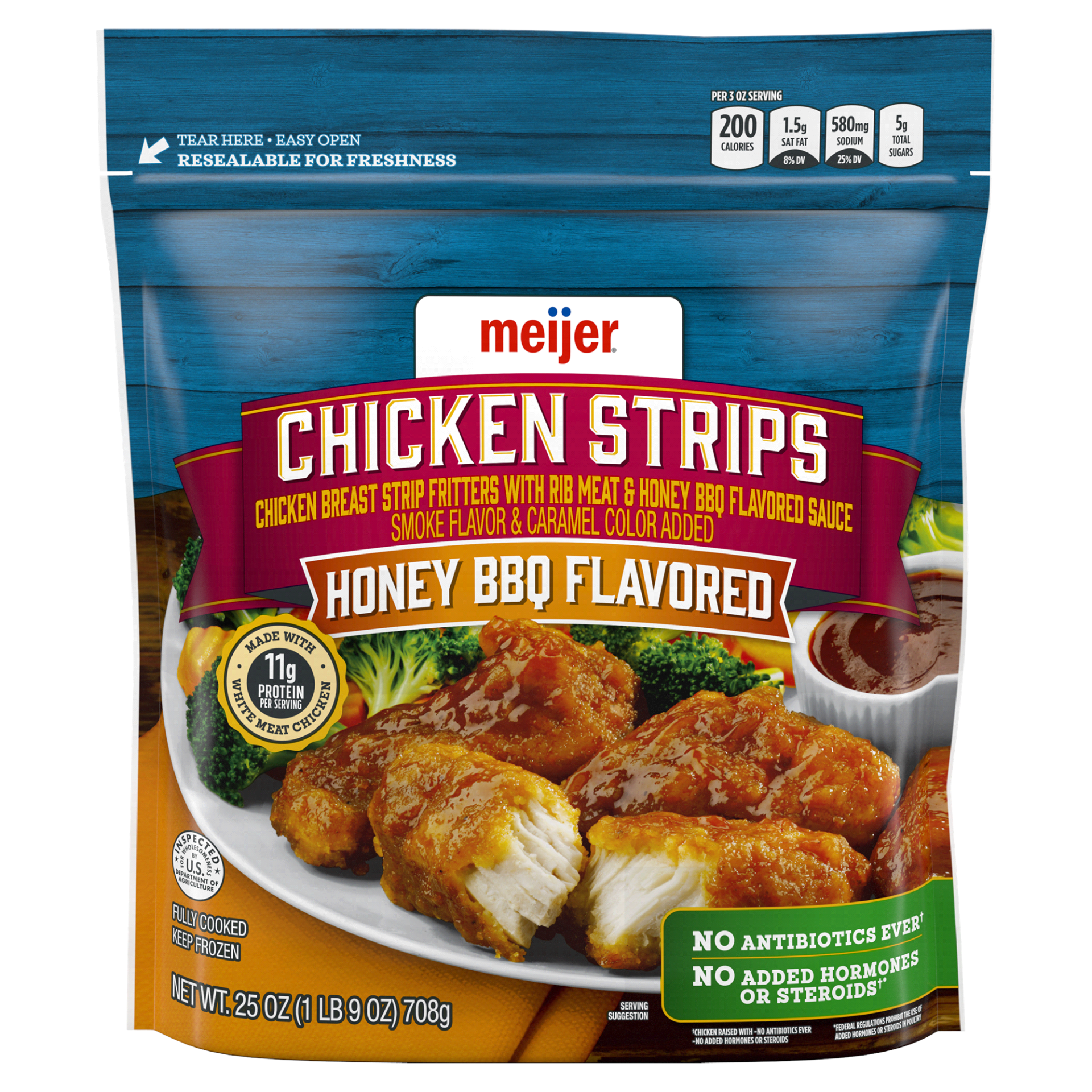 slide 1 of 2, Meijer Honey BBQ Flavored Chicken Strips, 25 oz