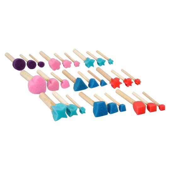 slide 1 of 3, 95 Count Spouncer Shaped Foam Brush Set By Craft Smart, 6.1 in x 6.1 in x 4.13 in