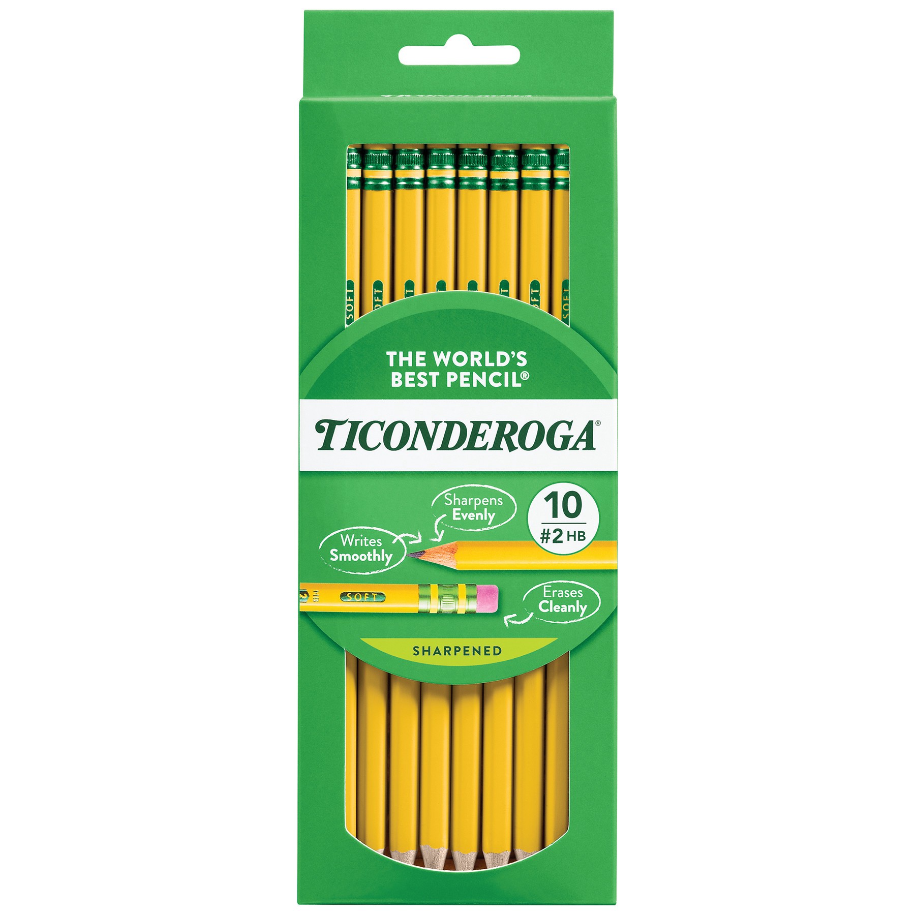 slide 1 of 5, Ticonderoga Wooden Pencils Sharpened 10ct, #2 HB Soft, Pre-Sharpened, Yellow, 10 Ct, 10 ct