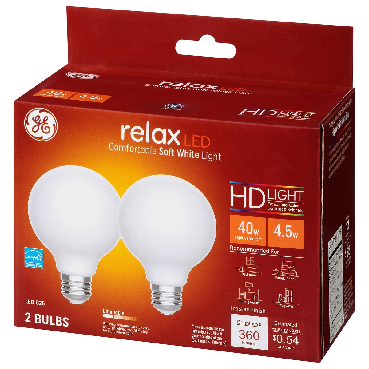 slide 11 of 11, GE Relax LED Soft White 4.5 Watts 2 Pack Light Bulbs 2 ea, 2 ct