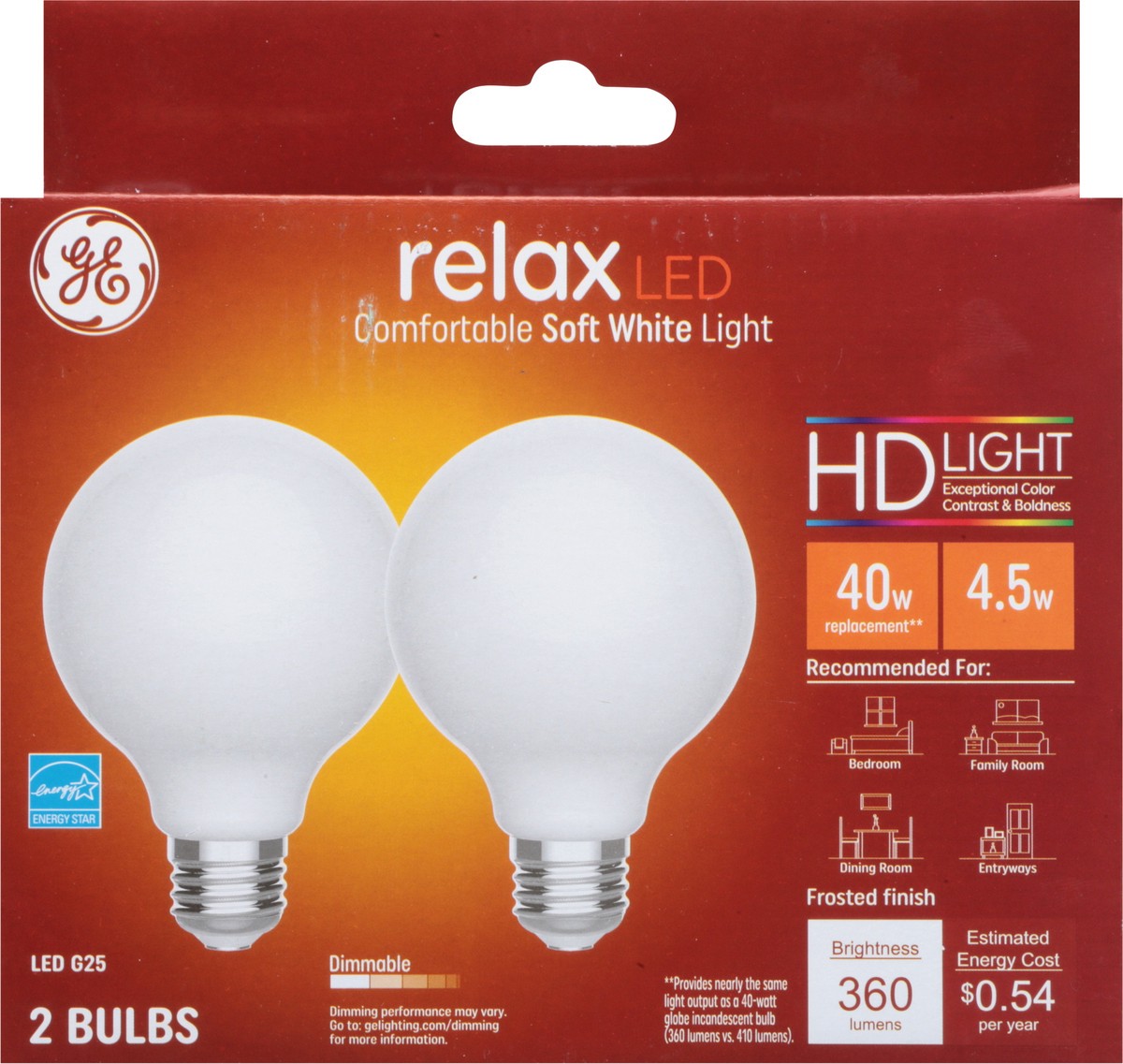 slide 9 of 11, GE Relax LED Soft White 4.5 Watts 2 Pack Light Bulbs 2 ea, 2 ct