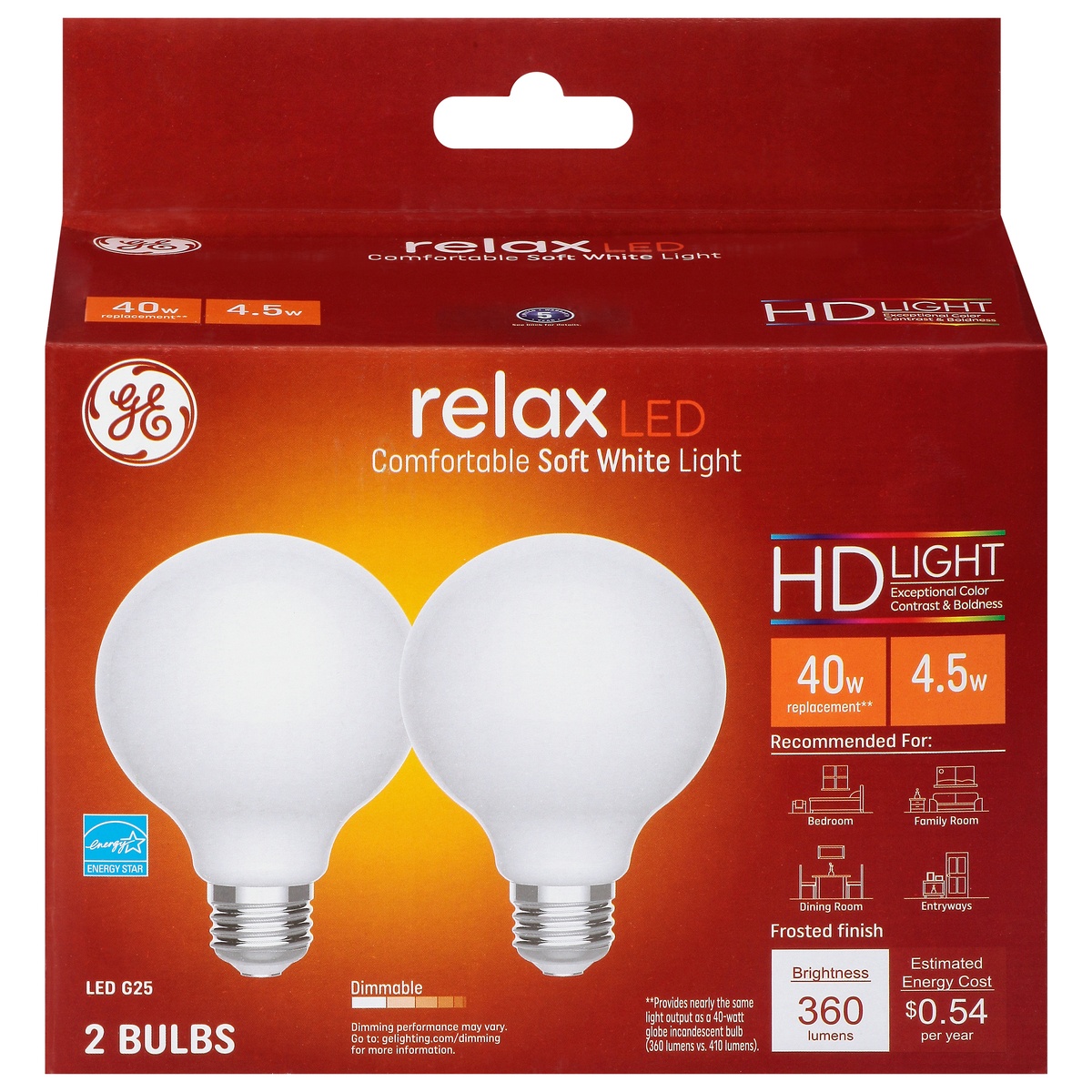 slide 1 of 9, GE Relax LED Soft White 4.5 Watts 2 Pack Light Bulbs 2 ea, 2 ct