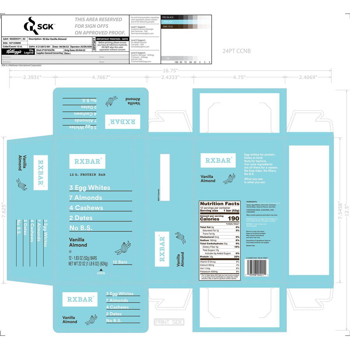 slide 7 of 13, RXBAR Protein Bars, Vanilla Almond, 22 oz, 12 Count, 22 oz